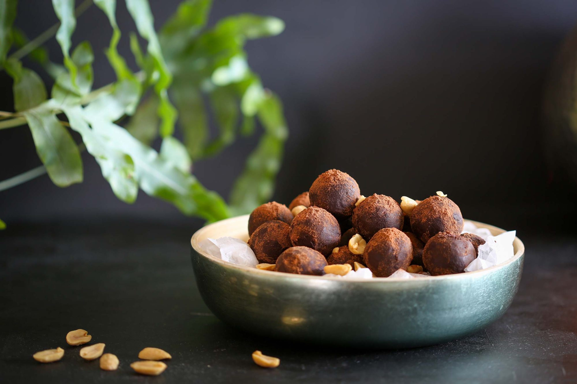 Fudgy peanut butter cacao truffles with an utterly smooth and divine center