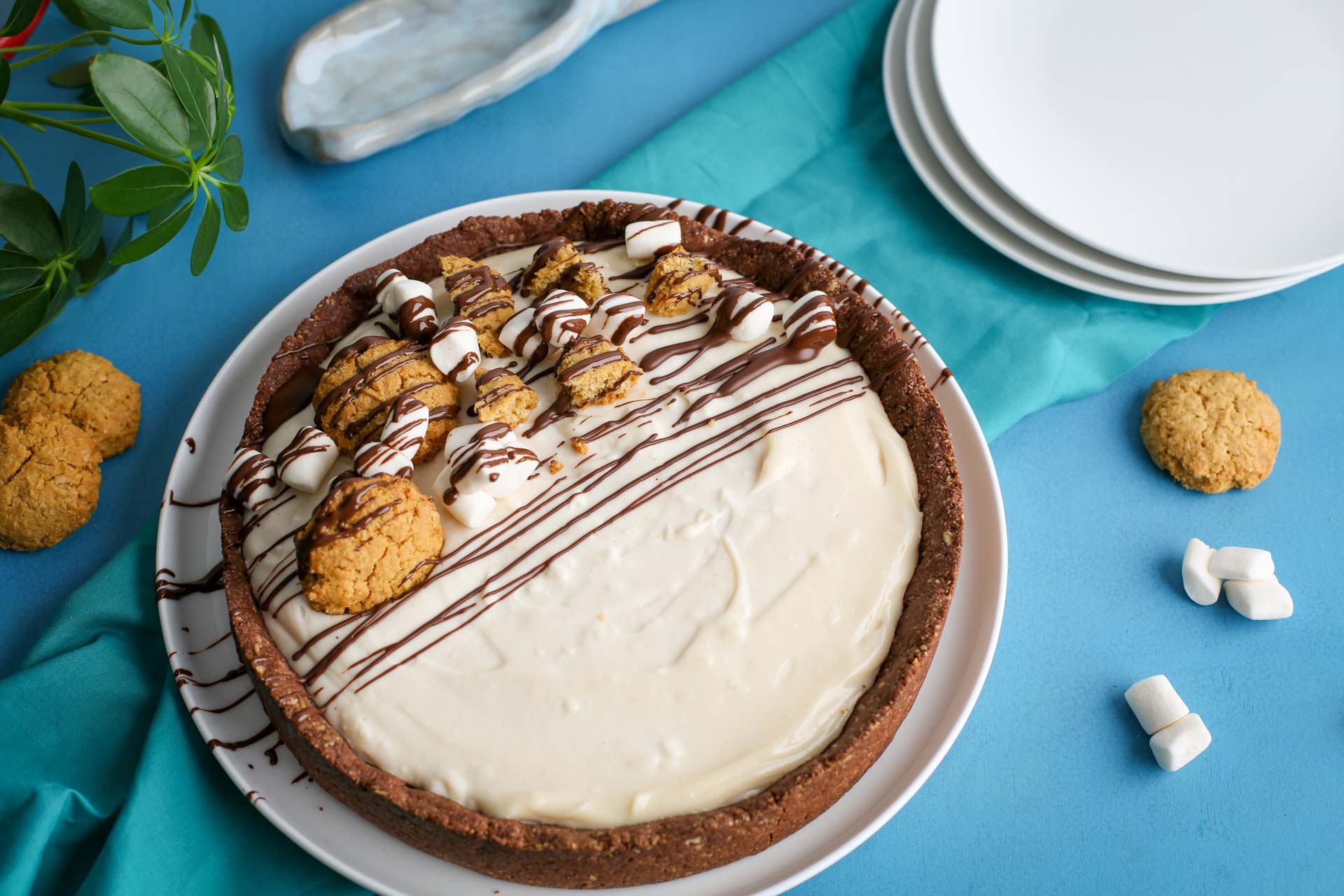 Top view of a vegan smores cheesecake