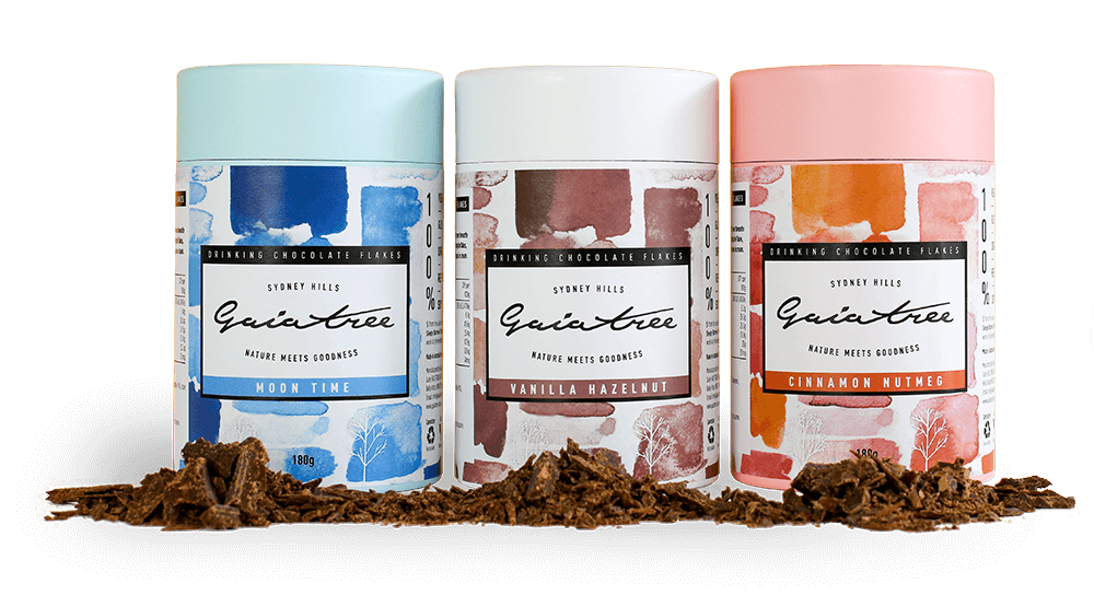 Three packs of Gaia Tree Drinking Chocolate Flakes