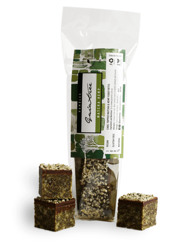 Packet of Matcha Hemp flavour Humbles (fudgy bites)